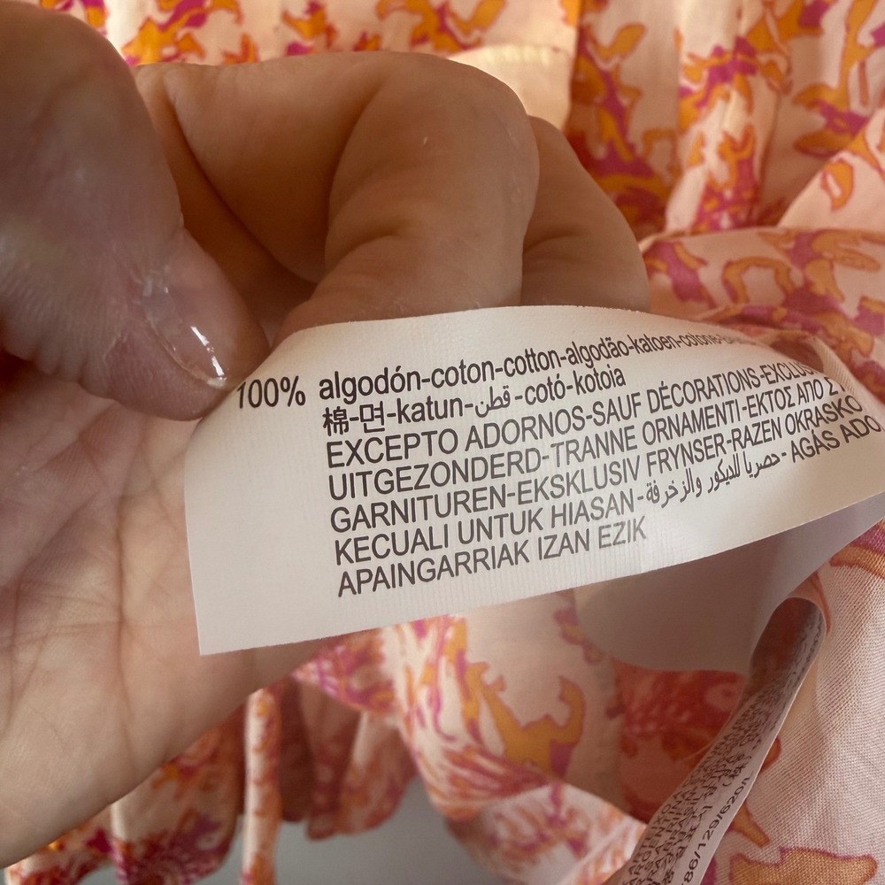 NWT Zara Sun Medallion Mini Dress Women L Pink Orange Ruffle Cotton Boho No Belt - Picture 4 of 8
